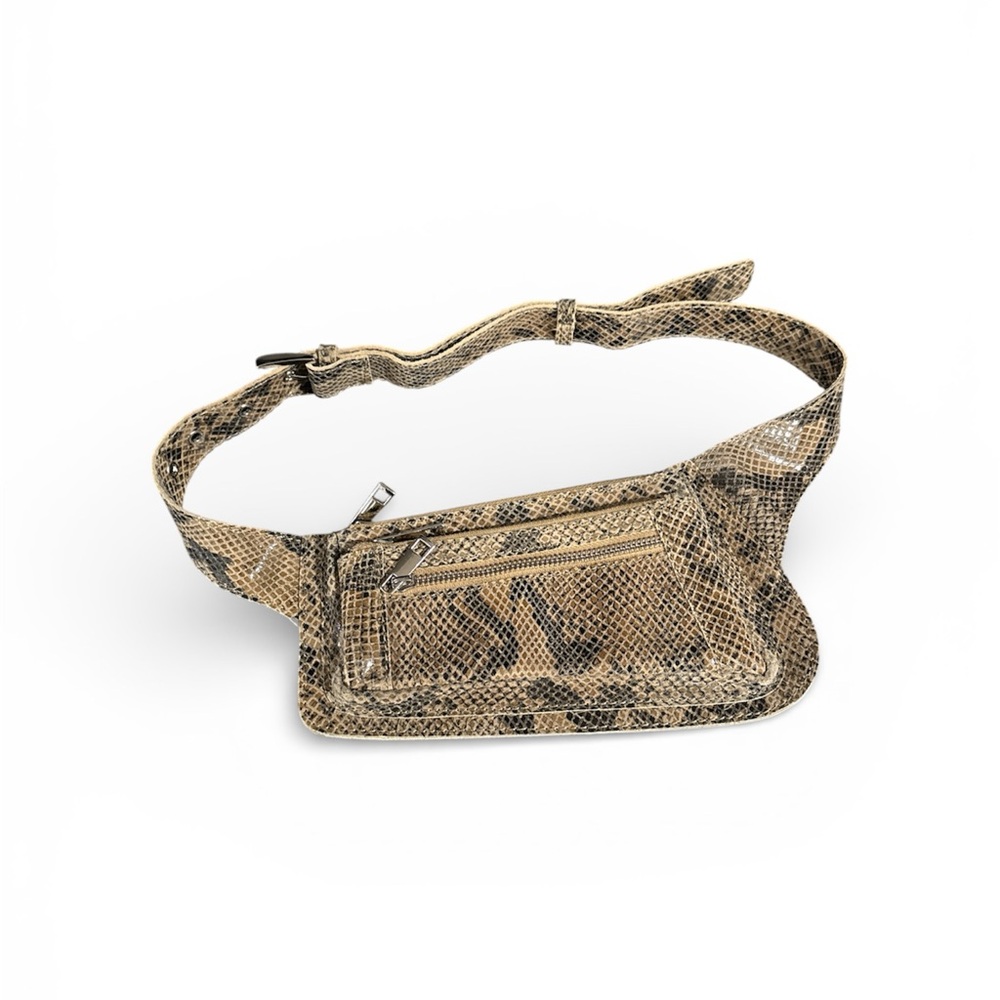 Free People Tan and Black Snakeskin Print Leather Belt Bag